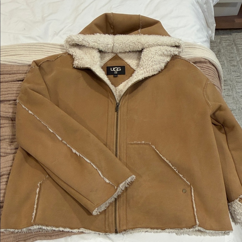 UGG Chestnut Suede Shearling Zip Jacket